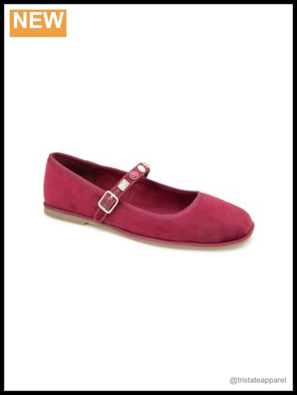 Mary Jane Flat with Jeweled Strap & Buckle, Dark Red Velvet, Women's